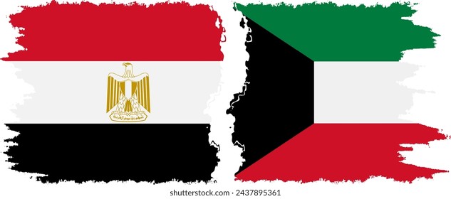 Kuwait and Egypt grunge flags connection, vector