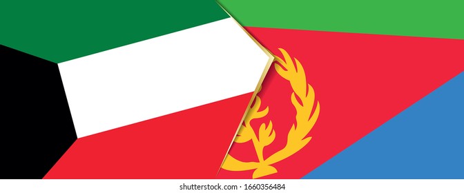 Kuwait and Eritrea flags, two vector flags symbol of relationship or confrontation.