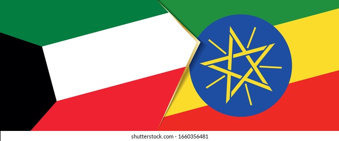 Kuwait and Ethiopia flags, two vector flags symbol of relationship or confrontation.