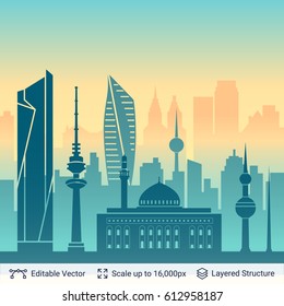 Kuwait famous view. Flat well known silhouettes. Vector illustration easy to edit.