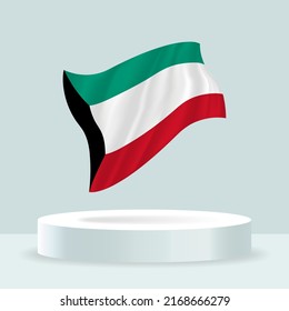 Kuwait flag. 3d rendering of the flag displayed on the stand. Waving flag in modern pastel colors. Flag drawing, shading and color on separate layers, neatly in groups for easy editing.