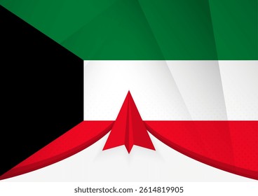 Kuwait Flag with Abstract Paper Airplane Design, National Flag in a geometric folded paper style. Vector illustration.