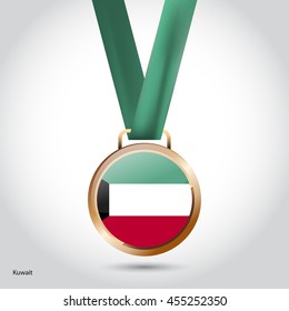 Kuwait Flag in Bronze Medal. Vector Illustration. RIO Olympic Game Bronze Medal. Vector Illustration