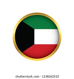 Kuwait flag button, Golden on a white background,flag of Kuwait Round badge or icon isolated. Vector illustration.