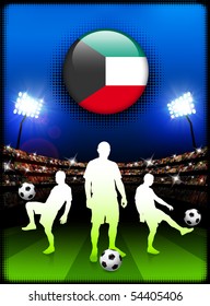 Kuwait Flag Button with Soccer Match in Stadium Original Illustration