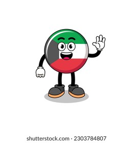 kuwait flag cartoon doing wave hand gesture , character design