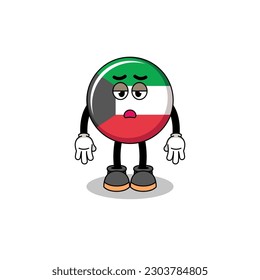 kuwait flag cartoon with fatigue gesture , character design
