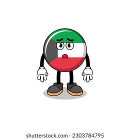kuwait flag cartoon illustration with sad face , character design