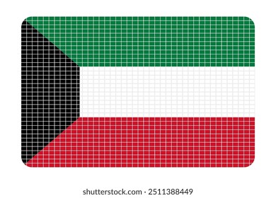 Die Kuwait-Flagge besteht aus drei horizontalen Streifen gleicher Breite, wobei der obere Streifen grün, der mittlere Streifen weiß und der untere Streifen rot ist. Auf der Hubseite befindet sich ein schwarzer Trapez