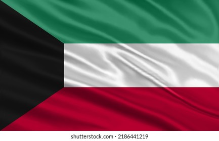 Kuwait flag design. Waving Kuwait flag made of satin or silk fabric. Vector Illustration.