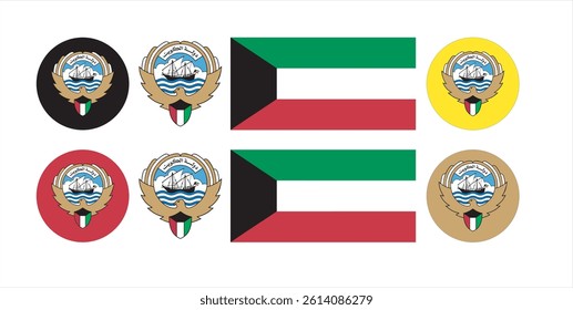 kuwait flag Emblem, set of flag ribbon with colors of Kuwait set for independence day celebration decoration, Set of holiday ribbons. Kuwait flag waving in wind. Separation into lower and upper layers