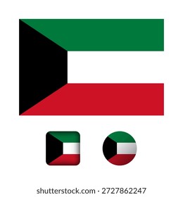 Kollektion flacher Symbole mit Kuwait-Flagge