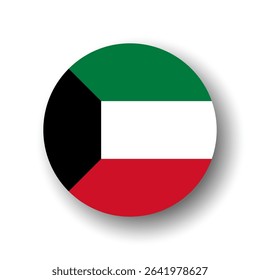 Kuwait flag - flat vector circle icon or badge with dropped shadow.