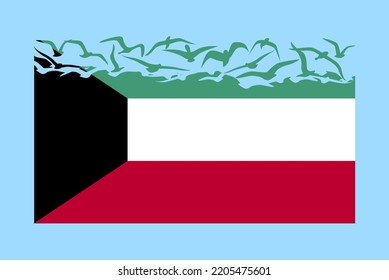 Kuwait flag with freedom concept, independent country idea, Kuwait flag transforming into flying birds vector, sovereignty metaphor, flat design