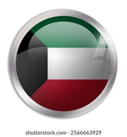 Kuwait flag - glossy circle button displays a colorful flag representing a country cultural identity and heritage. The essence of national pride and unity.