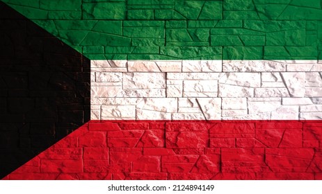 Kuwait Fahne mit grauem Stein Wand Fliesen Textur. Textur des alten Posters zurück mit Kuwait Flagge. Webbanner-Vorlage für Industriedesign. Vektorgrafik