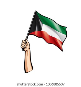 Kuwait flag and hand on white background. Vector illustration