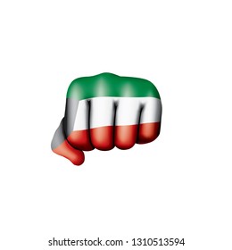 Kuwait flag and hand on white background. Vector illustration