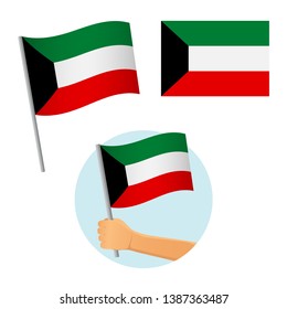 kuwait flag in hand. Patriotic background. National flag of Kuwait vector illustration