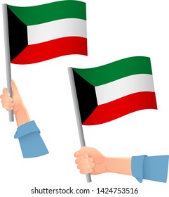 kuwait flag in hand. Patriotic background. National flag of Kuwait vector illustration
