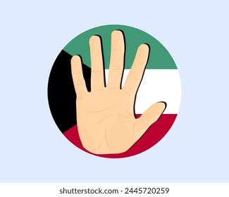 Kuwait-Fahne mit Handstoppschild, Protest- und Menschenrechtsidee, Vektorgrafik-Design, Protest in Kuwait, Einschränkung oder verbotenes Emblem, Verletzung der Meinungsfreiheit, Krieg beenden