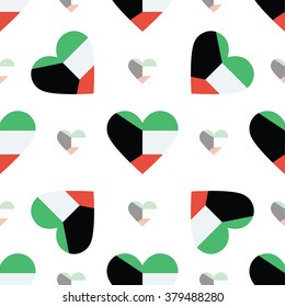 Kuwait flag heart seamless pattern. Patriotic Kuwait flag background. Country flag in the shape of heart. Vector seamless pattern.