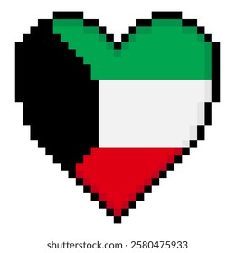 Kuwait flag with heart shape in pixel art style