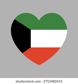 Kuwait flag icon, badge in heart shape. Kuwait heart shaped flag button, sticker. Flag of Kuwait banner.