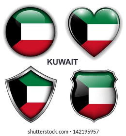 Kuwait flag icons, vector buttons. 