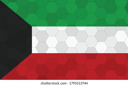 Kuwait flag illustration. Futuristic Kuwaiti flag graphic with abstract hexagon background vector. Kuwait national flag symbolizes independence.