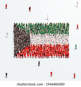 Kuwait Flag. A large group of people form to create the shape of the Kuwait flag. Vector Illustration.