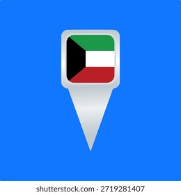Ícone De Pin De Localização Do Sinalizador Do Kuwait. Ilustração do vetor do ponteiro do mapa brilhante. Ideal para aplicativos de viagem, mapas de navegação, marcadores geográficos, projetos de turismo