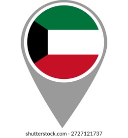 Pino de localização da bandeira do Kuwait, Bandeira do Kuwait no pino de localização, Ponteiro do mapa do Kuwait em alta qualidade