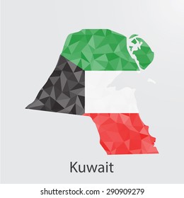 Kuwait flag map in geometric,mosaic polygonal style.Abstract tessellation,background. Vector illustration EPS10