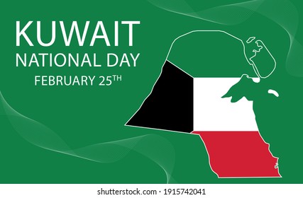Bandera y mapa de Kuwait. Día Nacional de Kuwait. 25 de febrero. Ilustración vectorial. Eps 10