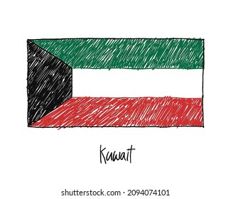 Kuwait Flag Marker Or Pencil Sketch Illustration Vector