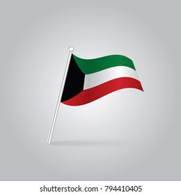 Kuwait Flag with Metal Pole. Vector illustration,vector waving simple triangle kuwaiti flag on slanted pole - icon of kuwait with metal stick.