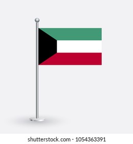 Kuwait flag. The national flag of Kuwait on a pole. The waving flag. The sign and symbol of the country. Realistic vector on white.