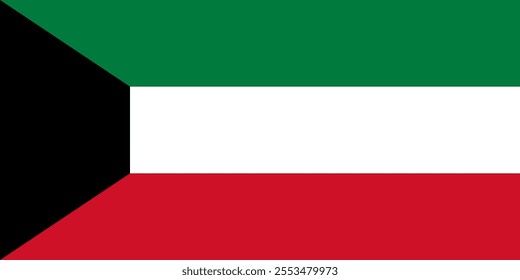 Kuwait flag in official colors, dimensions and aspect ratio. Vector flag symbolizing national pride, identity, heritage, patriotism and authority