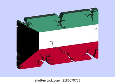 Bandera de Kuwait en vector de pared craqueado 3D, patrón de fractura, terremoto de Kuwait, bandera del país con textura craqueada, concepto de problemas nacionales de Suiza, idea de logo