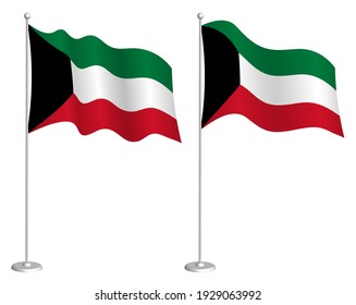 Kuwait flag on flagpole waving in wind. Holiday design element. Checkpoint for map symbols. Isolated vector on white background