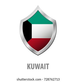 Kuwait flag on metal shiny shield vector illustration
