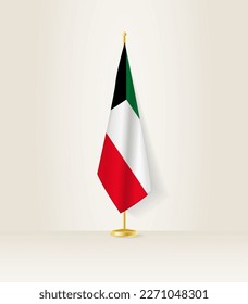 Kuwait flag on a flag stand. Vector illustration.