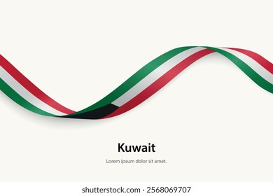 Kuwait flag on Waving ribbon. Template for independence day