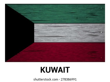 Kuwait flag on wood texture background - vector illustration