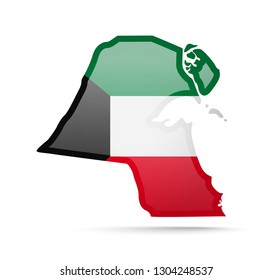 Kuwait flag and outline of the country on a white background. Vector illustration.