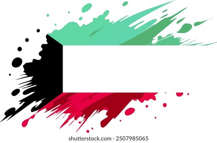 Kuwait flag painted with Grunge brush stroke, watercolor flag style.