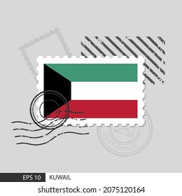 Kuwait flag postage stamp. Isolated vector illustration on grey post stamp background and specify is vector eps10.