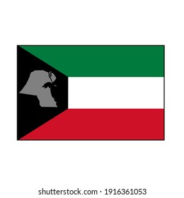 Kuwait Flag rectangle with map within on isolated white for Middle East or Arabian Gulf push button concepts.	