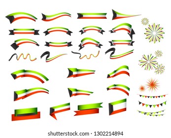 Kuwait flag ribbon elements set background,celebration fireworks Set.Easy To Edit